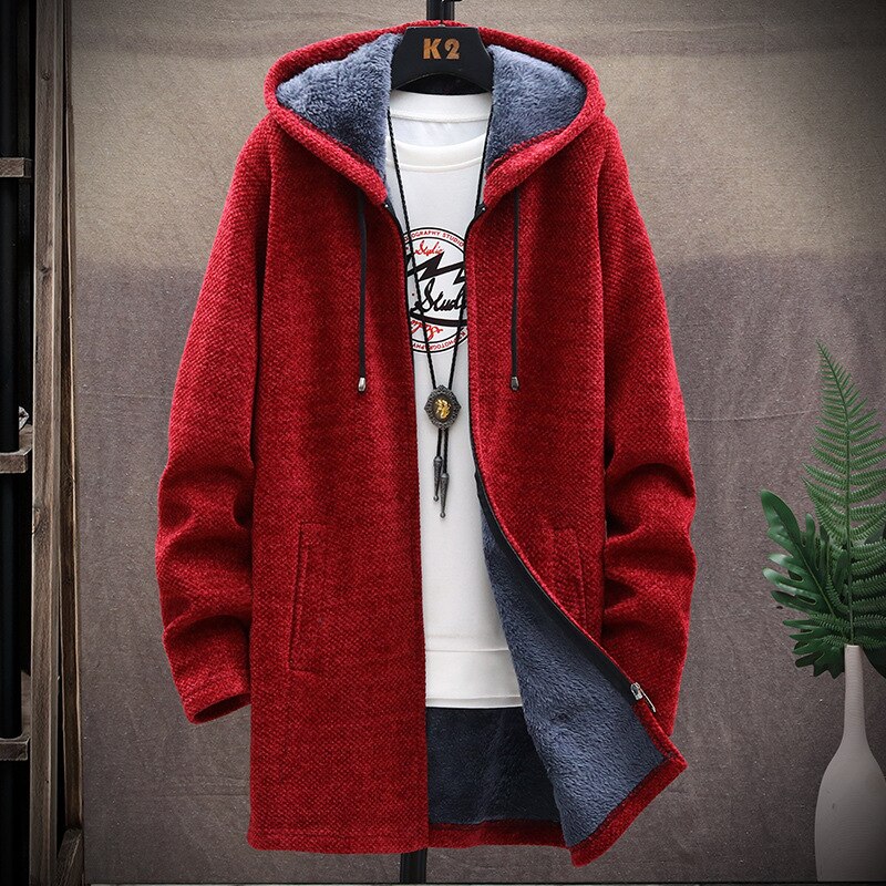 2023 Men Casual Sweaters Jacket Slim Long Thick Warm Hooded Sweater Coat mysite