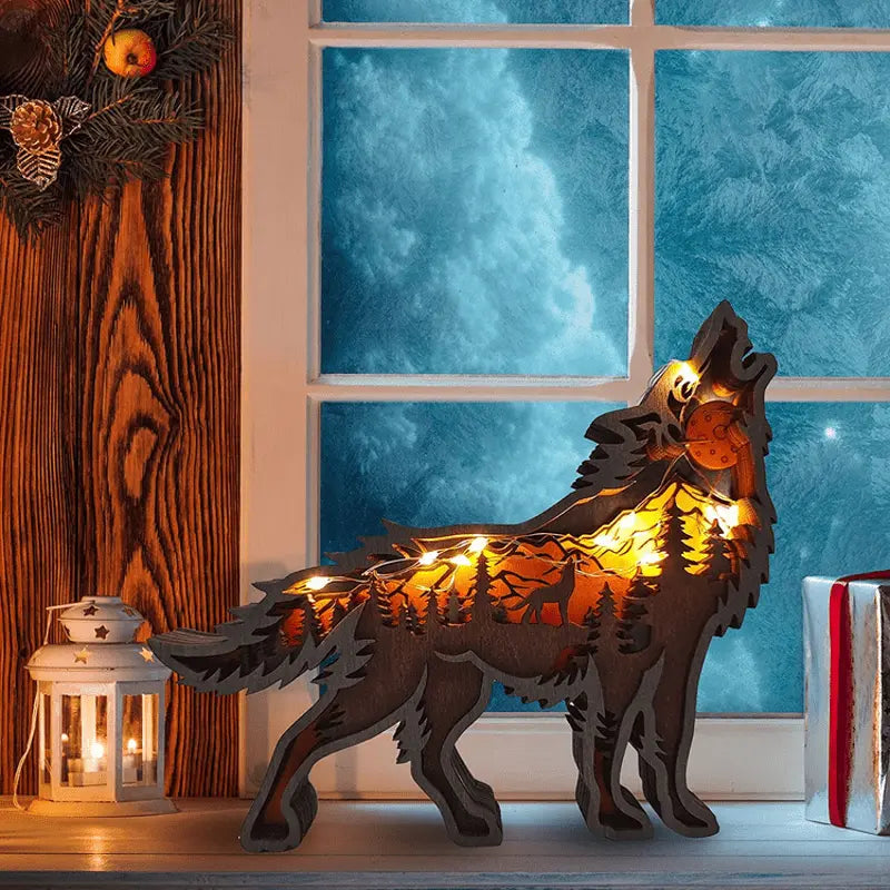 3D Creative Wolf Wood Decoration Forest Animals Wooden Crafts Carved Art mysite