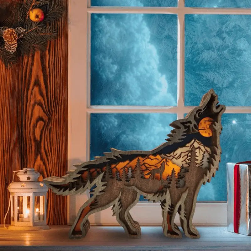 3D Creative Wolf Wood Decoration Forest Animals Wooden Crafts Carved Art mysite