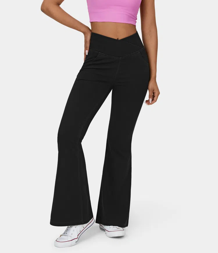Stretchy Knit Denim Casual Super Flare Pants mysite