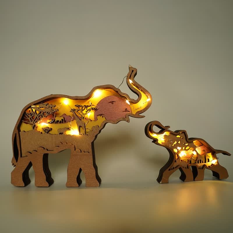 3D Wooden Animals Elephant Carved Statue Parent-Child Office Home Crafts