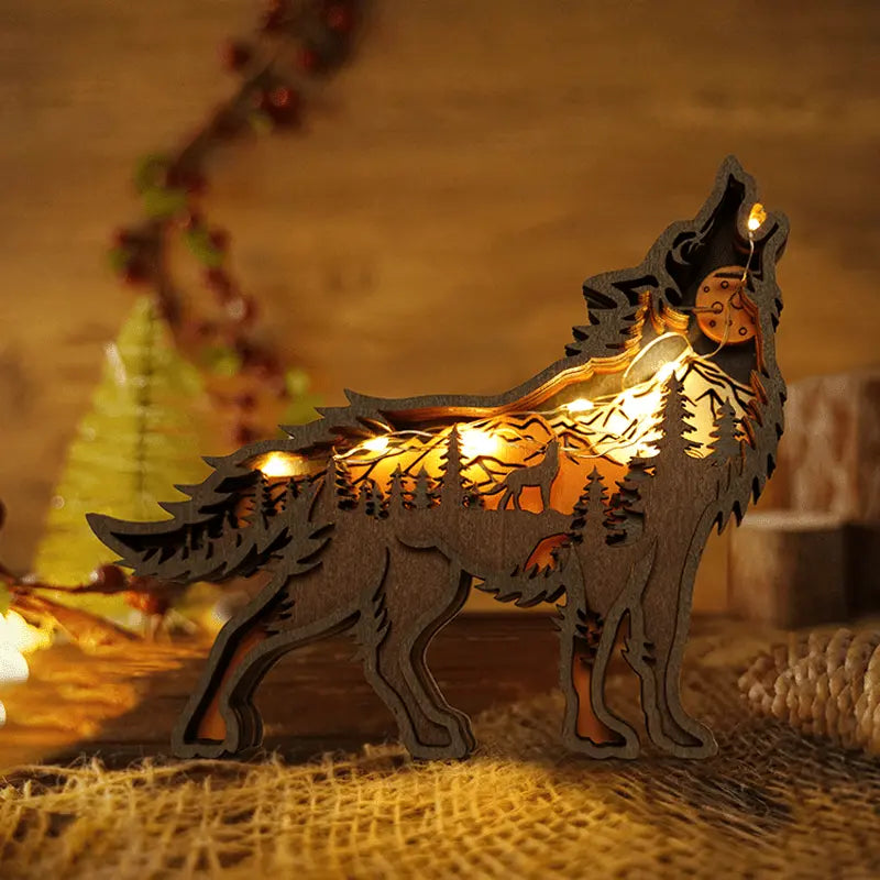 3D Creative Wolf Wood Decoration Forest Animals Wooden Crafts Carved Art mysite