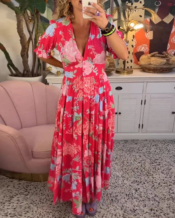 V-neck dress with floral print mysite