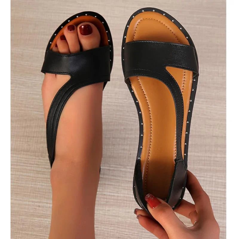 (Big Sale💥)Fish-mouth Rivet Open Toe Flat  Sandals(Buy 2 Get 15% off✔️)