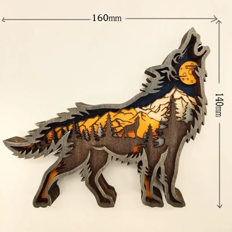 3D Creative Wolf Wood Decoration Forest Animals Wooden Crafts Carved Art mysite