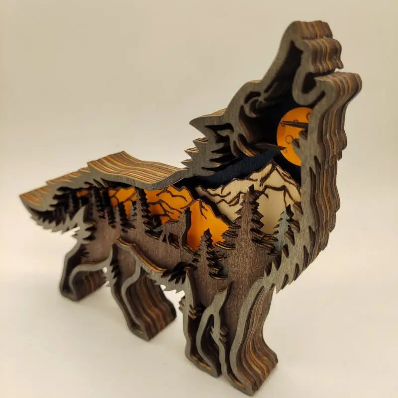 3D Creative Wolf Wood Decoration Forest Animals Wooden Crafts Carved Art mysite