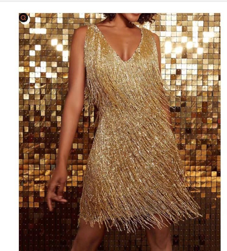 Women's Feather Fringe Sequin Spaghetti Strap Dress