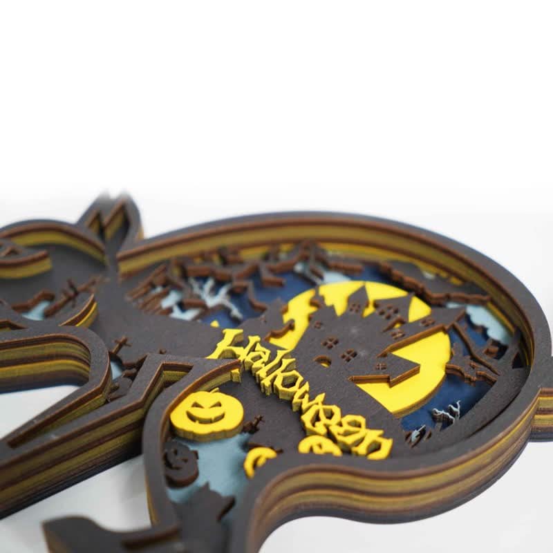 Animals Wooden Crafts Halloween Black Cat 3D Wall Statue Freestanding Art Decor mysite