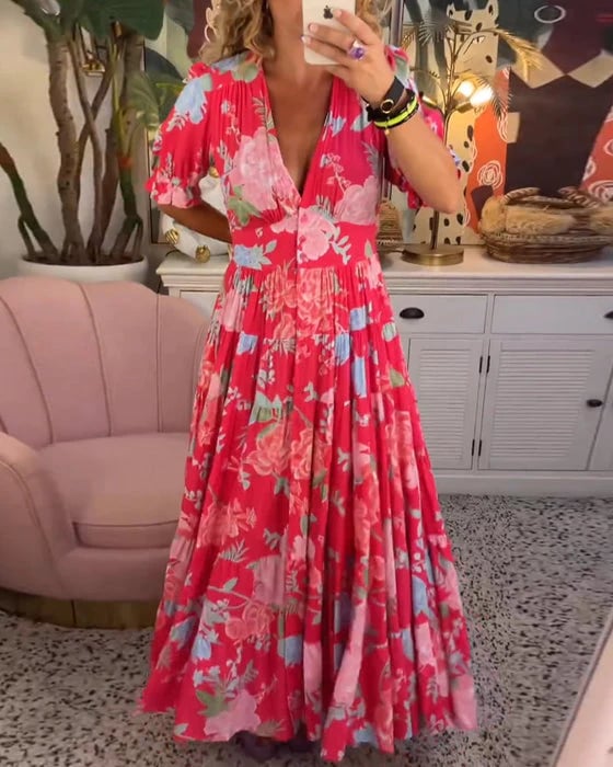 V-neck dress with floral print mysite