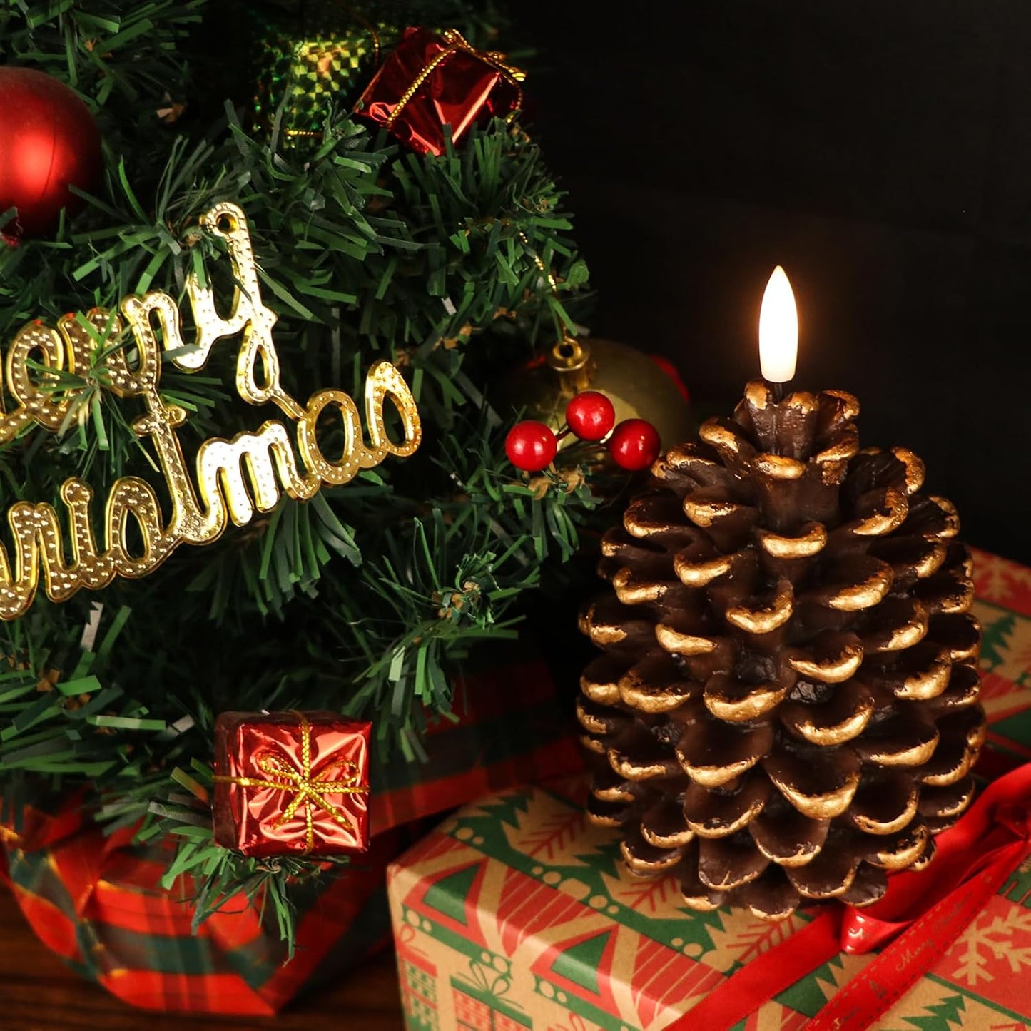 🔥Flameless Pinecone Candles Battery Operated with 6 Hour Timer