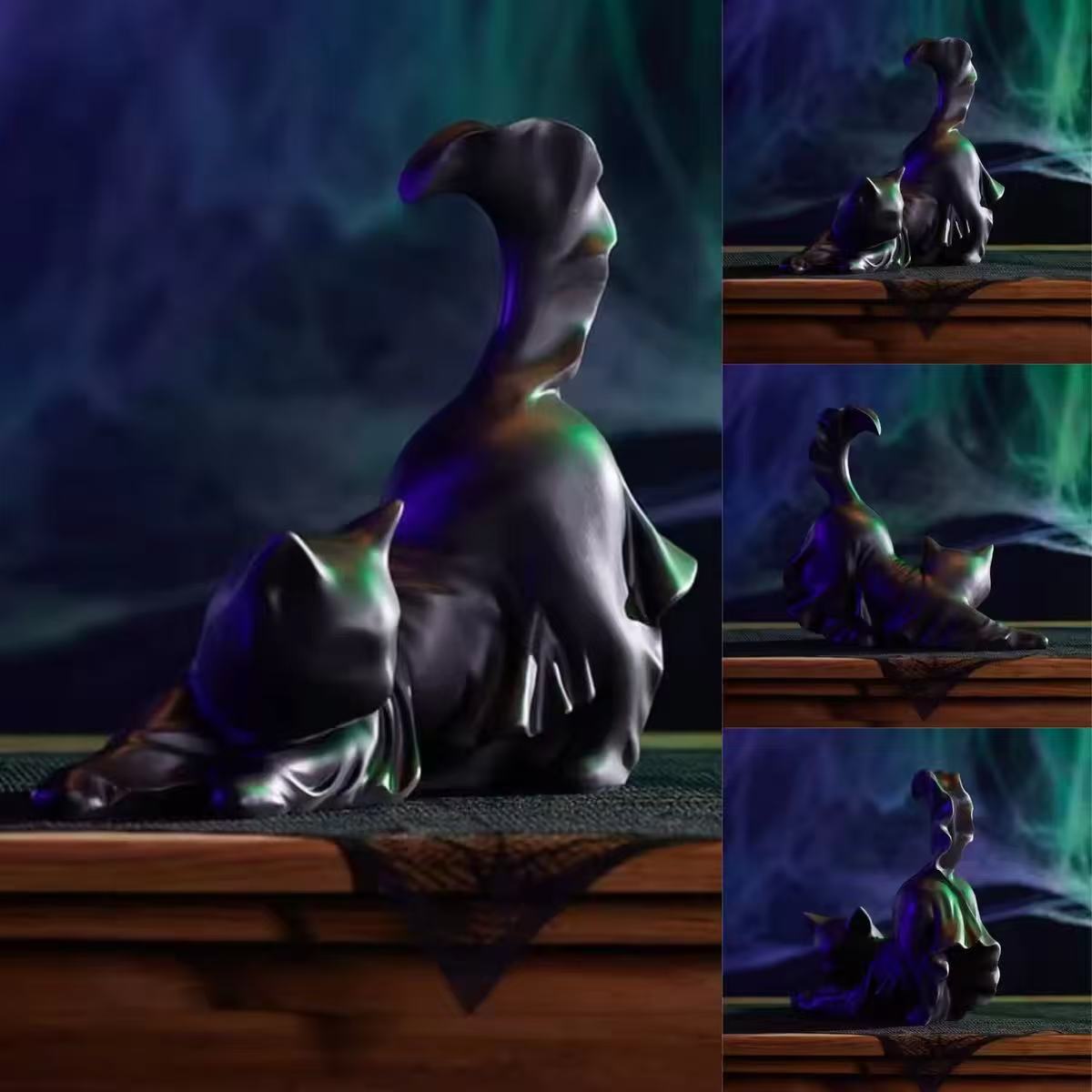 Halloween spooky black cat statue