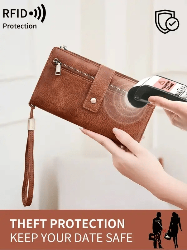 RFID anti-magnetic large-capacity long wallet, elegant solid color anti-theft leather wallet 👛