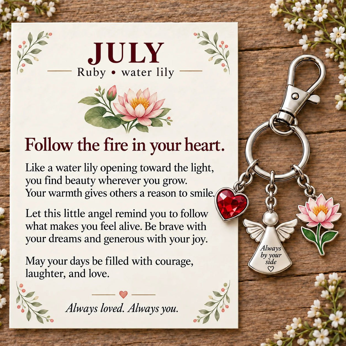 🔥LAST DAY 50% OFF - 👼 Always By Your Side: Birth Month Angel & Flower Keychain + Keepsake Card 🌸