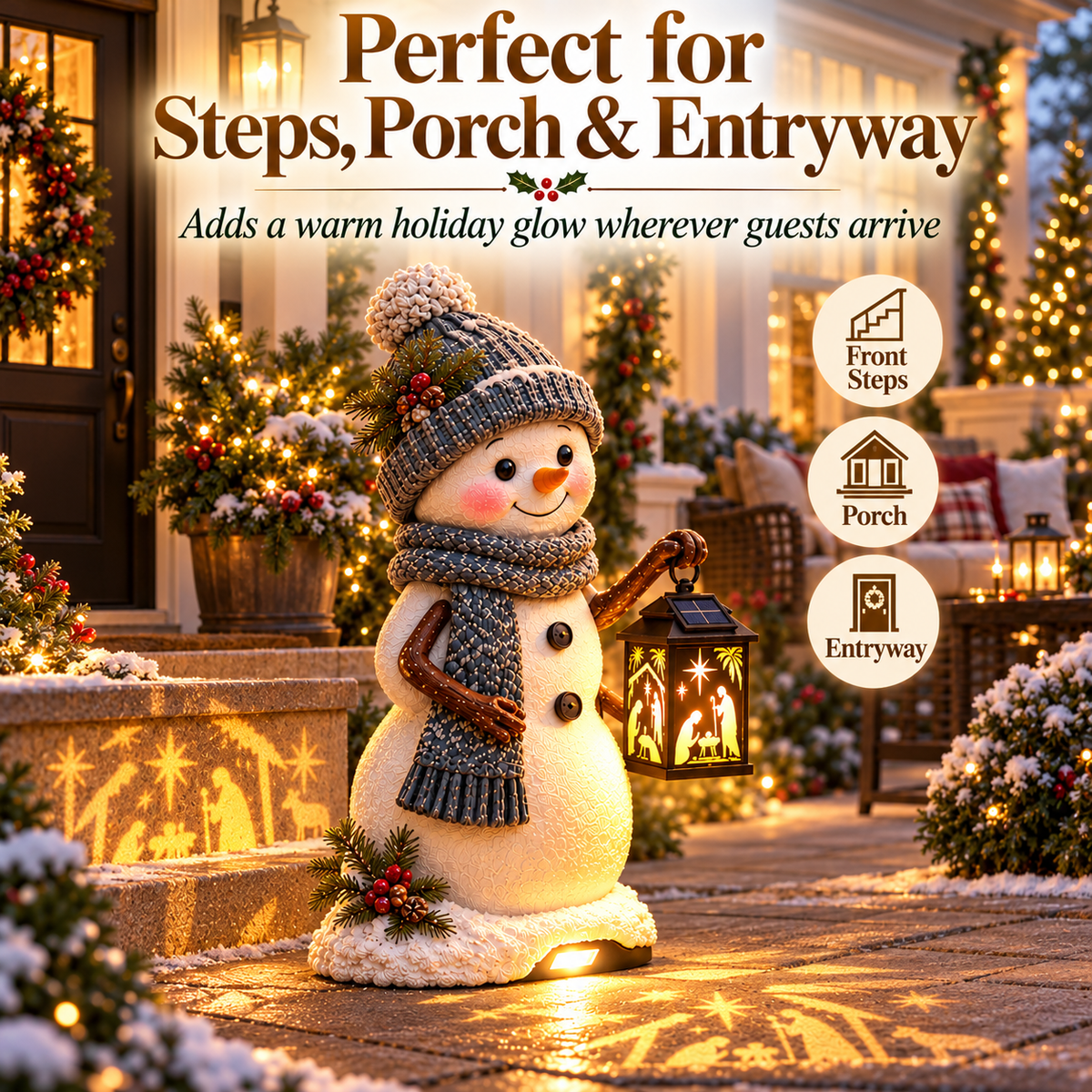 ✨ Solar Christmas Step Light with Holy Family Projection