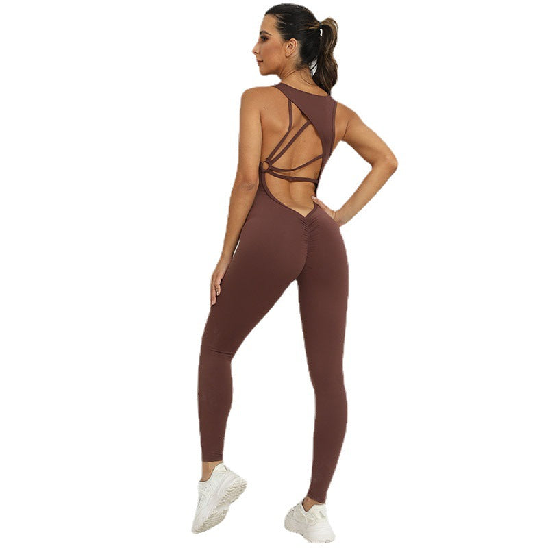 Sleeveless Flare Jumpsuits Sexy Backless Bodycon Scrunch Butt Yoga Rompers Seamless Playsuit mysite