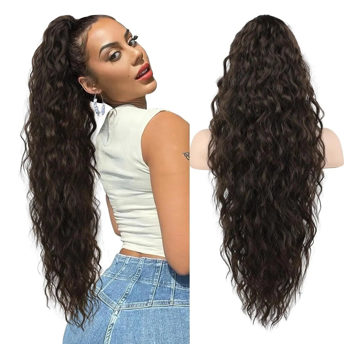 💖Clip-In Wave Ponytail Hair Extension Natural Fluffy African Style Wig💖