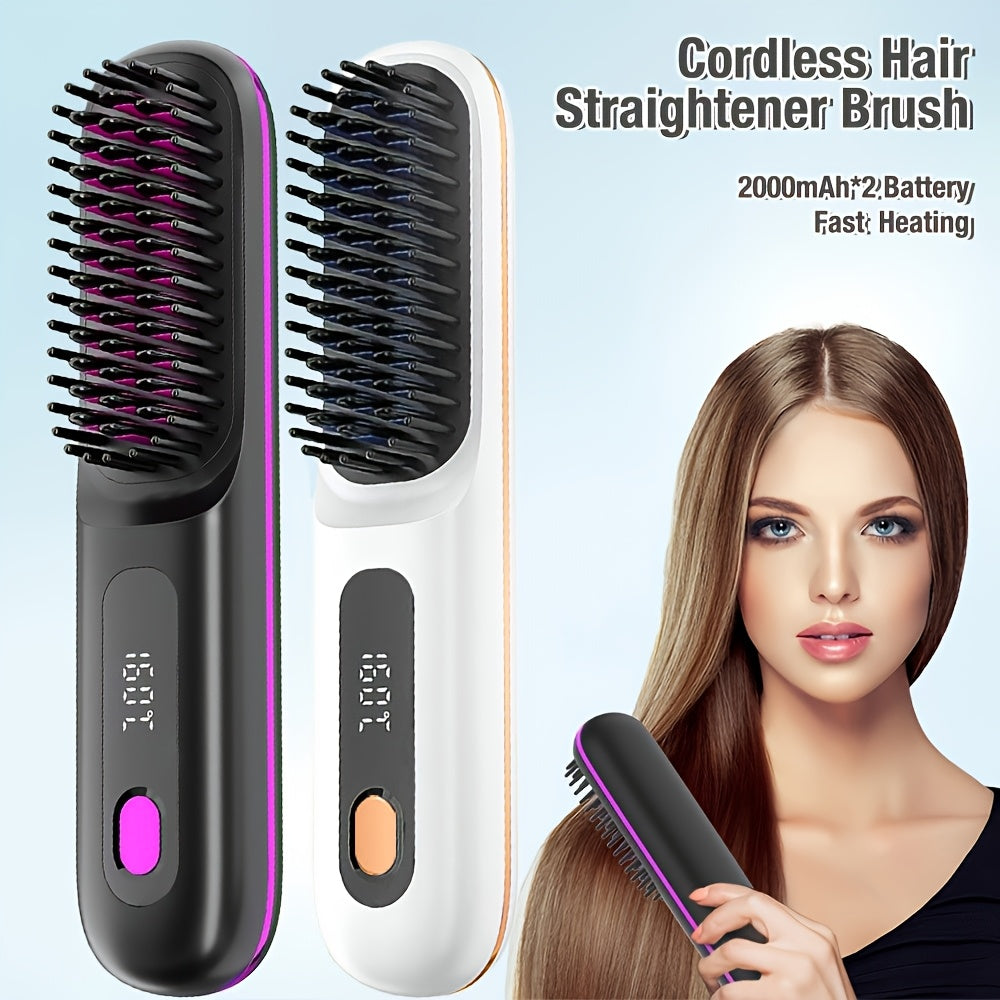 2-in-1 USB-Rechargeable Heated Hair Straightening Brush