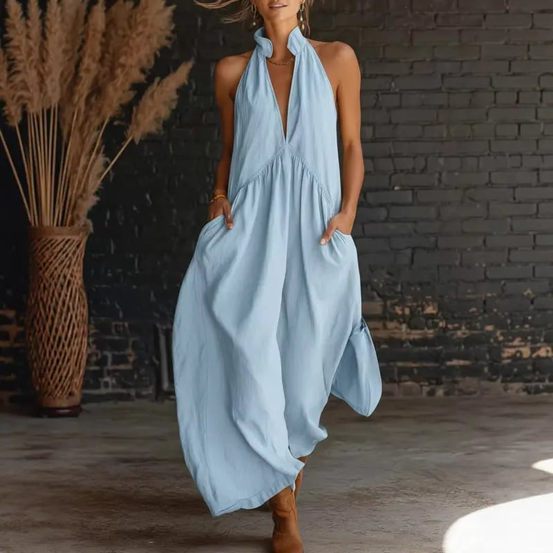 🔥Hot selling item for Summer 2026!🔥Minimalist Halter Neck Maxi Dress | Casual Loose Fit Summer Dress with Pockets for Women - Buy 2 items and get free shipping!