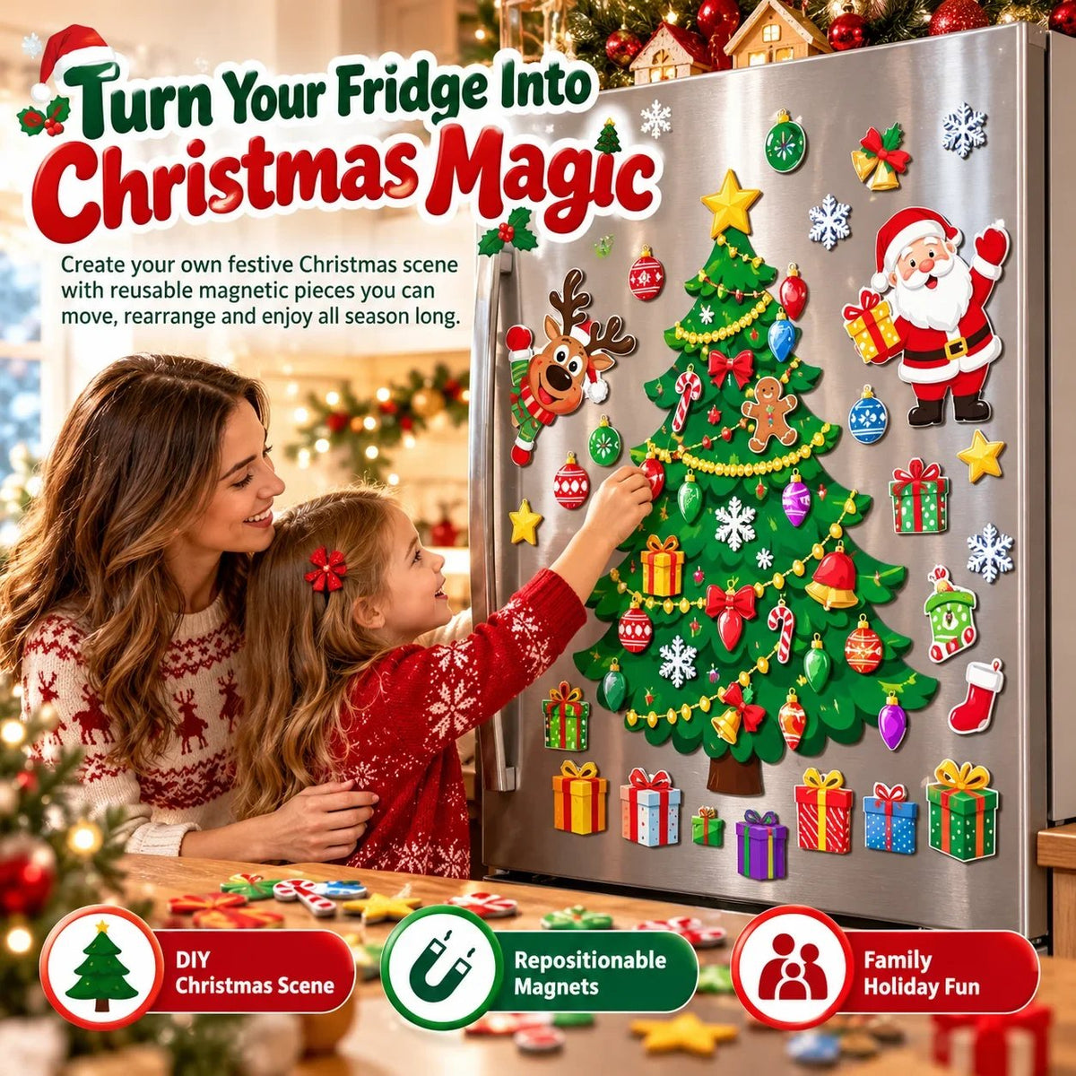🔥HOT SALE🔥 49% OFF – 🎄DIY Magnetic Christmas Fridge Decor | Reusable Tree & Holiday Magnets for Family Fun 🧲