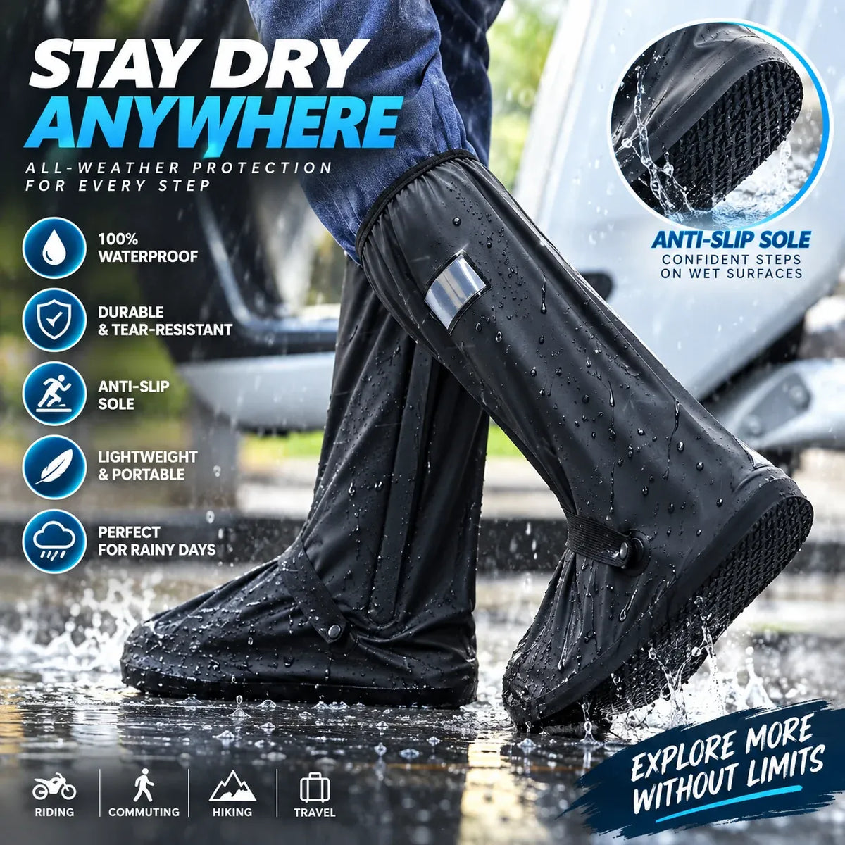 🌧️ Waterproof Rain Boot Covers – Reusable & Foldable Shoe Protection