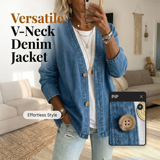 NOW! Women's Classic Button Front Denim Jacket – V-Neck, Breathable Fabric & Relaxed Fit