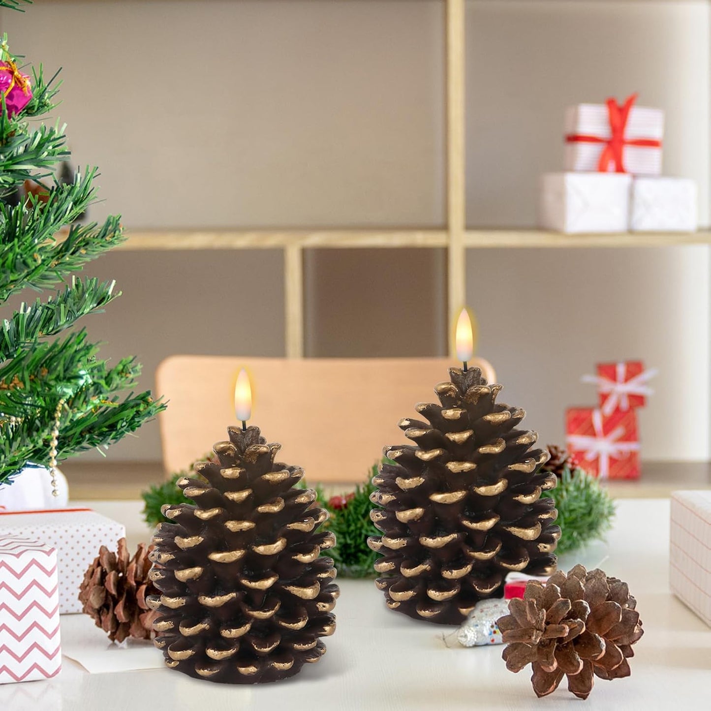🔥Flameless Pinecone Candles Battery Operated with 6 Hour Timer
