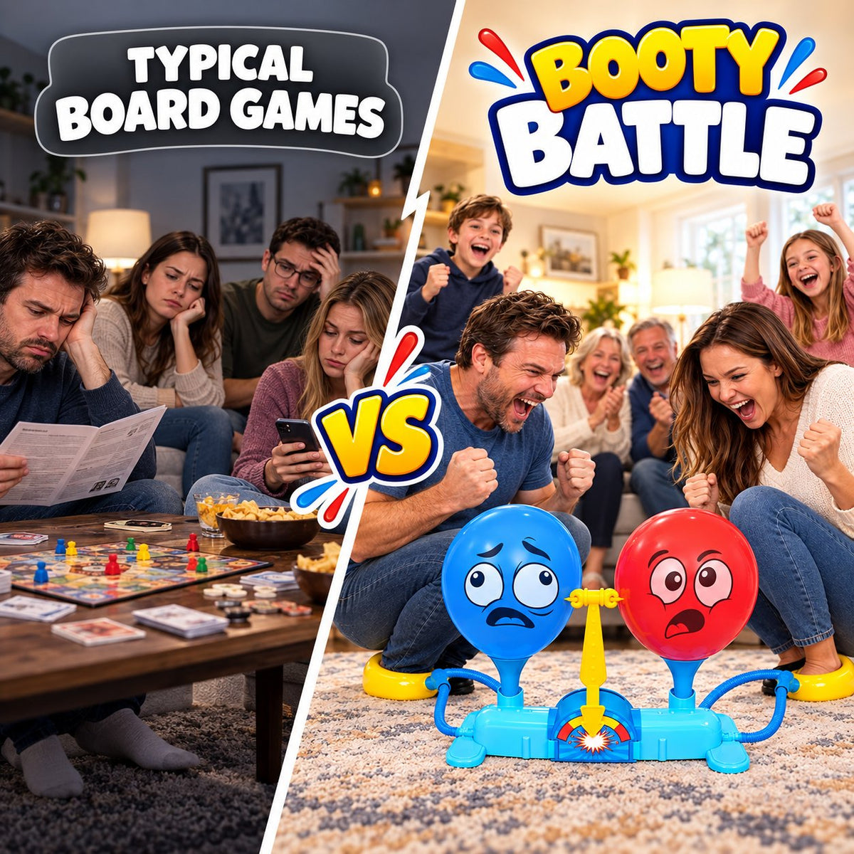 Rump Race Balloon Popping Battle Board Game Family Game Night, Party Game