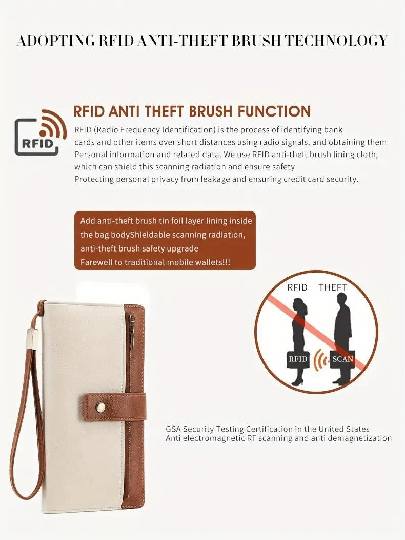 RFID anti-magnetic large-capacity long wallet, elegant solid color anti-theft leather wallet 👛