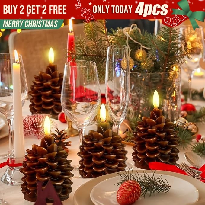 🔥Flameless Pinecone Candles Battery Operated with 6 Hour Timer