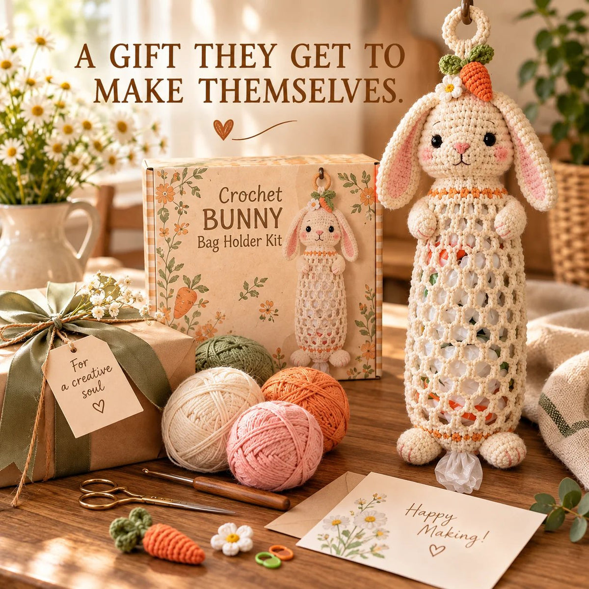 🔥Buy 3, Get 1 Free—Today Only 🔥🔥– 🌼 Cottage Harvest Keepers™ — Crochet Animal Bag Holder DIY Kit