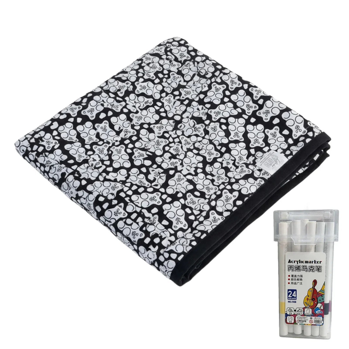 🎨 Fuzzy Velvet Coloring Blanket with 24 Markers | 8 Designs