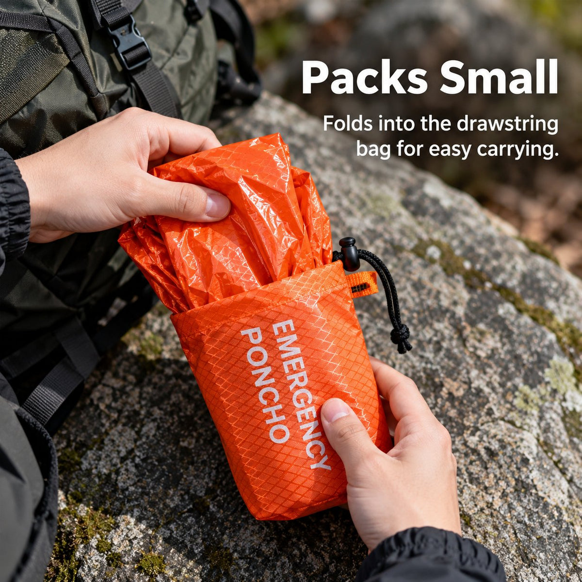 Emergency Rain Poncho Set with Storage Pouch, Aluminum Whistle & Carabiner