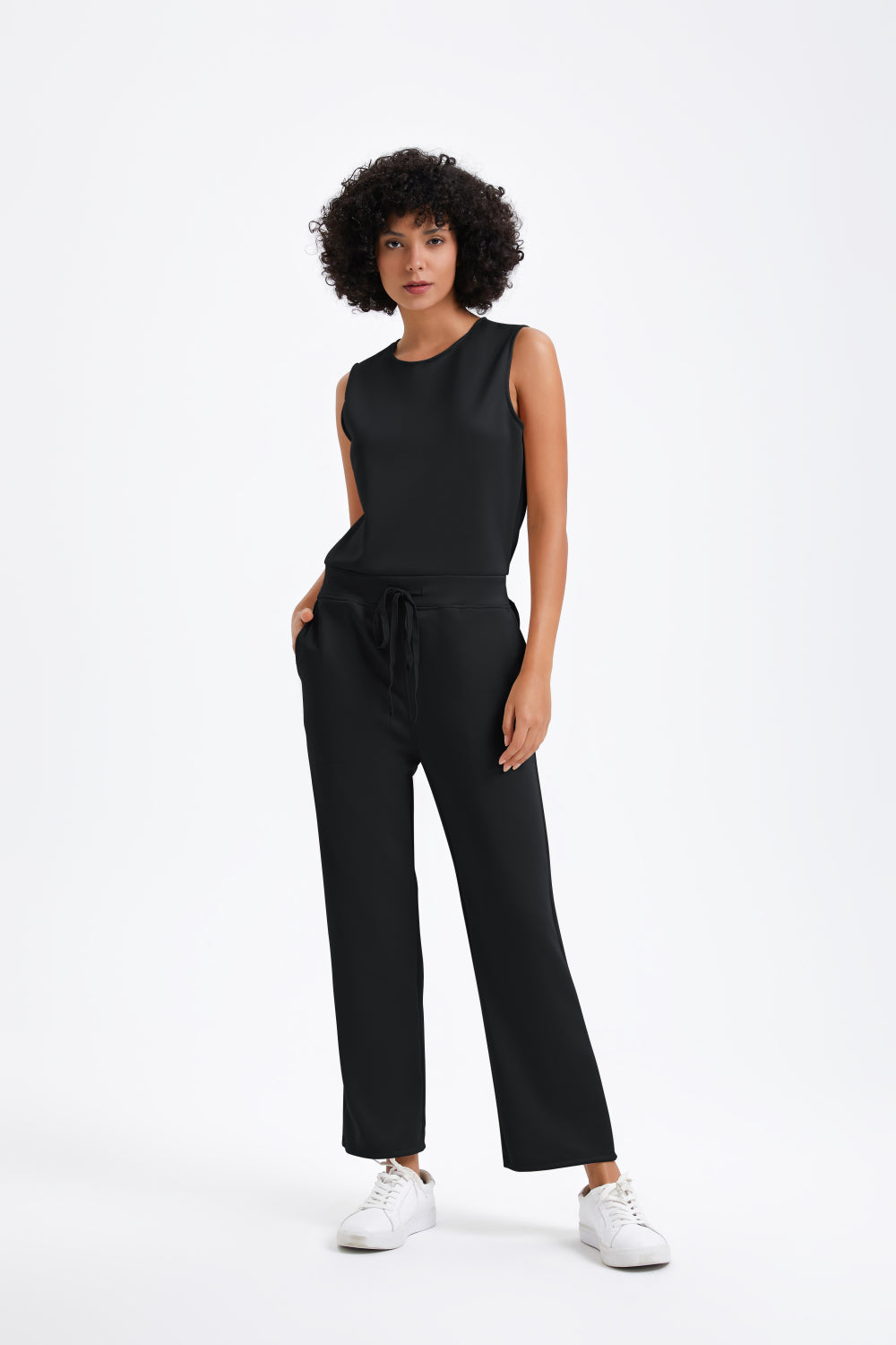 Slim casual women's sleeveless solid color v-neck trousers jumpsuit - Buy two and get free shipping!