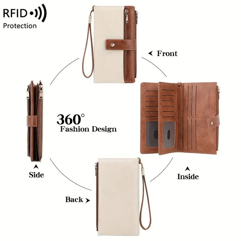 RFID anti-magnetic large-capacity long wallet, elegant solid color anti-theft leather wallet 👛
