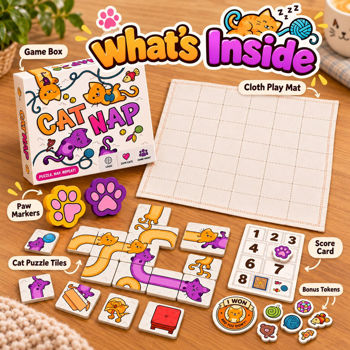 🐱 Cat Nap – Cute Cat Puzzle Board Game for Family Fun & Game Night (✨ Buy 2 Free Shipping)