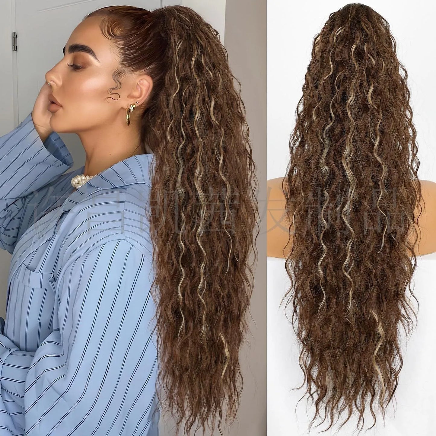 💖Clip-In Wave Ponytail Hair Extension Natural Fluffy African Style Wig💖