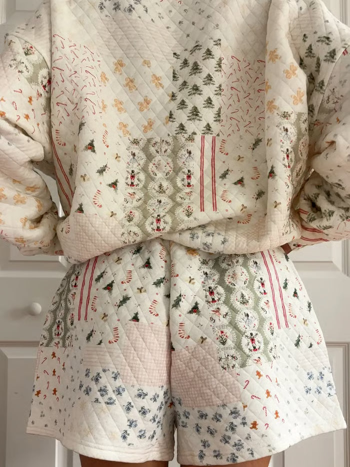 🎅Christmas Bestseller!  ❄️🧣Christmas Holiday Quilted Mockneck Sweatshirt Set(✨Same as in the video)