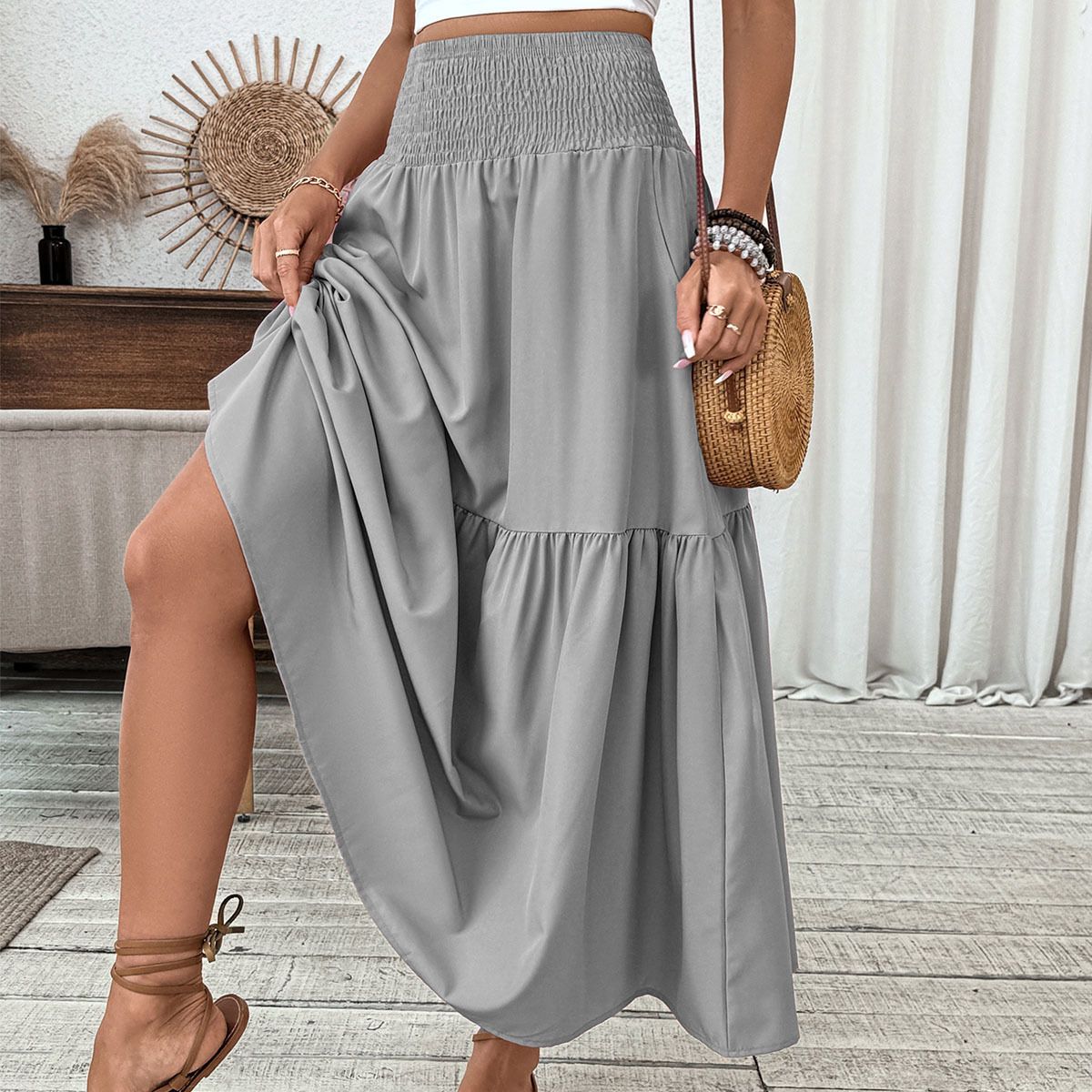 Floral print three-layer patchwork long skirt - Buy 2 items and get free shipping！