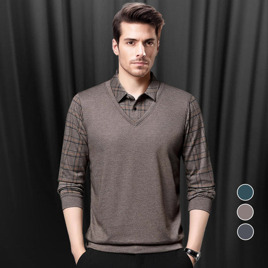 Men's Faux Two Piece Lapel Long-Sleeve Tops - Buy two and get free shipping!