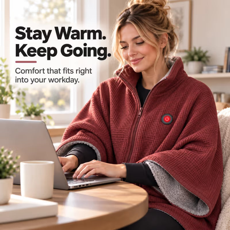 ♨️ 8-Zone Wearable Heated Blanket ❄️ – Cozy Shawl with 3 Heat Levels & USB Power