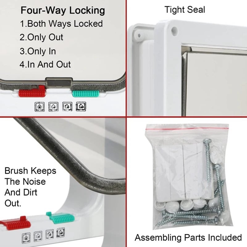 4 Way Security Lock Flap Door - Cat Flap Door for Interior Exterior Door