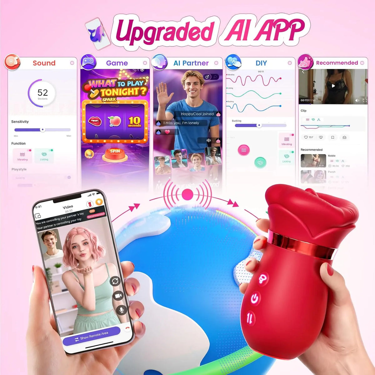 Vibrator Adult Sex Toys for Women - TooShy 5IN1 Mouth Sucking Vibrator Rose Sex Toy, 10 Tongue Licking, 3 Auto & 1 Manual Sucking Adult Toys New APP, Anal Clit Nipple Vibrators Female Couples Sex Toys