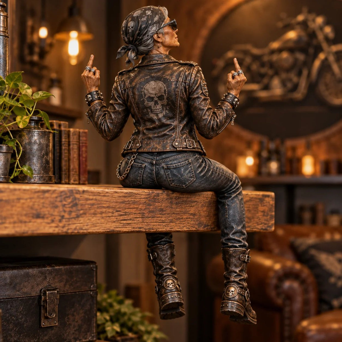🏍️ Old Biker Soul | Women Ride Too Shelf-Sitter Figurine Collection