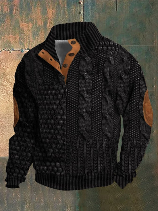 Mens Western Print Stand Collar Button Sweatshirt 3