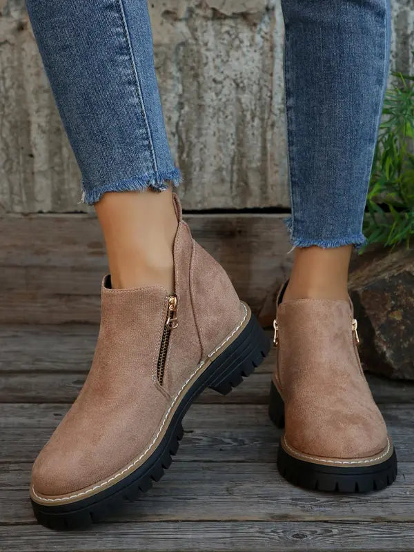 Women's Fashion Solid Color Ankle Boots