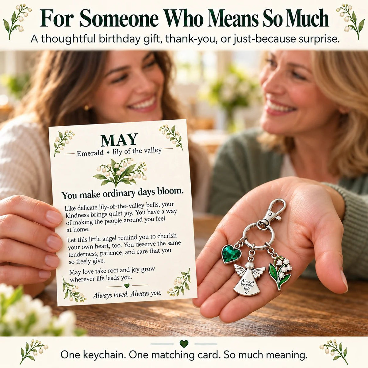 🔥LAST DAY 50% OFF - 👼 Always By Your Side: Birth Month Angel & Flower Keychain + Keepsake Card 🌸