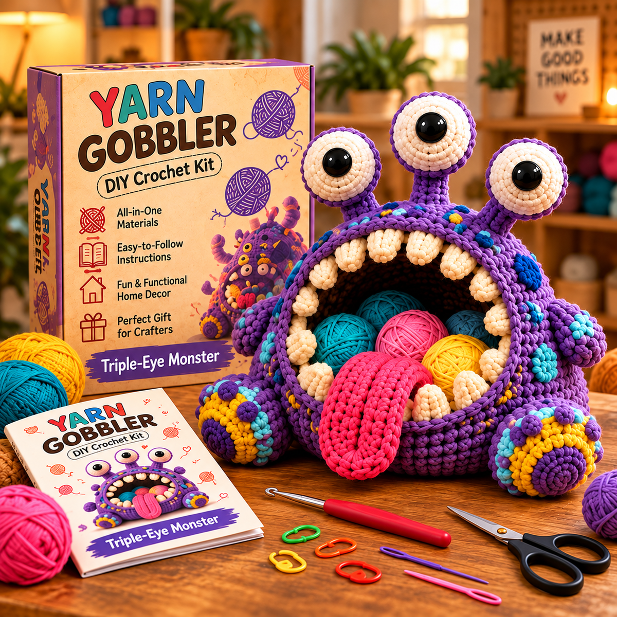 🧶👾 Yarn Gobbler™ – DIY Crochet Monster Yarn Holder Kit Collection