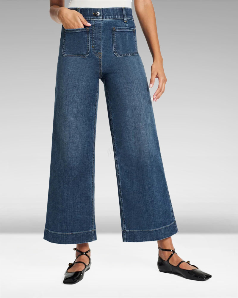 Cropped Wide-Leg Patch Pocket Jeans(Buy 2 Free Shipping) mysite