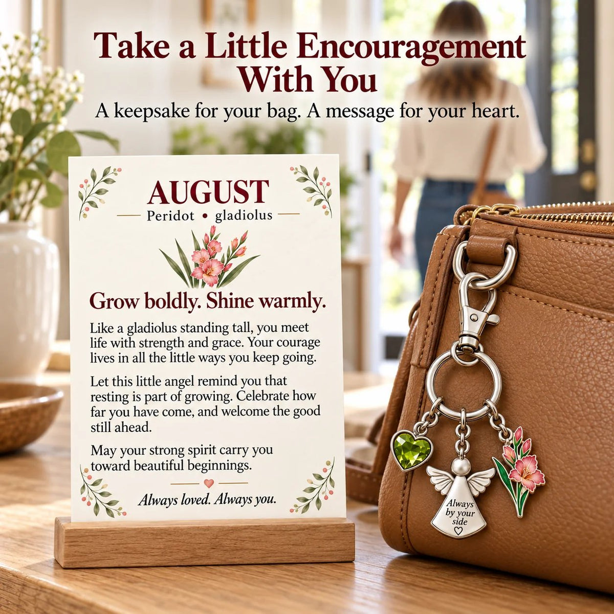 🔥LAST DAY 50% OFF - 👼 Always By Your Side: Birth Month Angel & Flower Keychain + Keepsake Card 🌸
