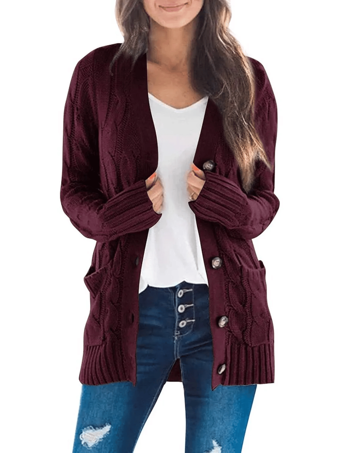 Women's Fall Casual Long Sleeve Button Down Open Front Cable Knit Cardigan - Buy two and get free shipping!